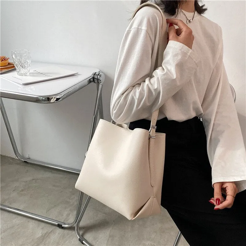 PU Leather Women Bucket Shoulder Bag 2021 Brand Luxury Solid Color ladies Handbags Casual Female Crossbody bags bolsas totes