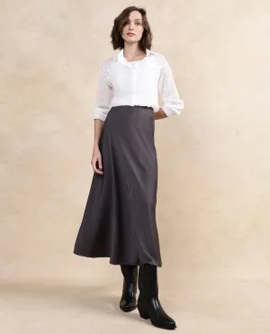 Rareism Women Niyano Grey Satin Ankle Length Plain Skirt