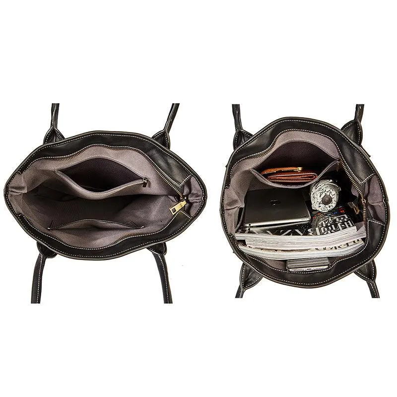 Real Leather Black Tote