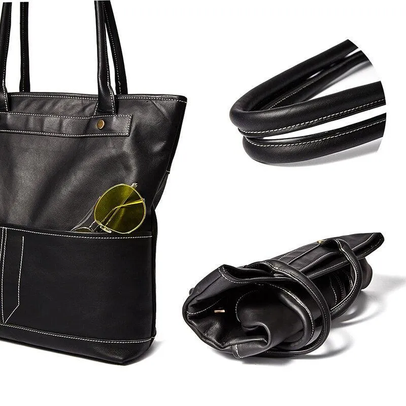 Real Leather Black Tote