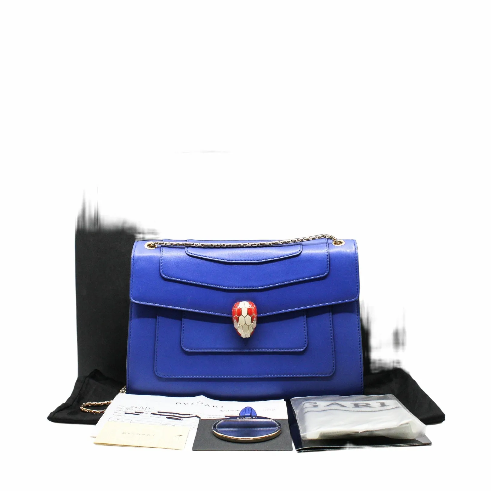 SERPENTI DOUBLE FLAP CHAIN BAG BLUE GHW