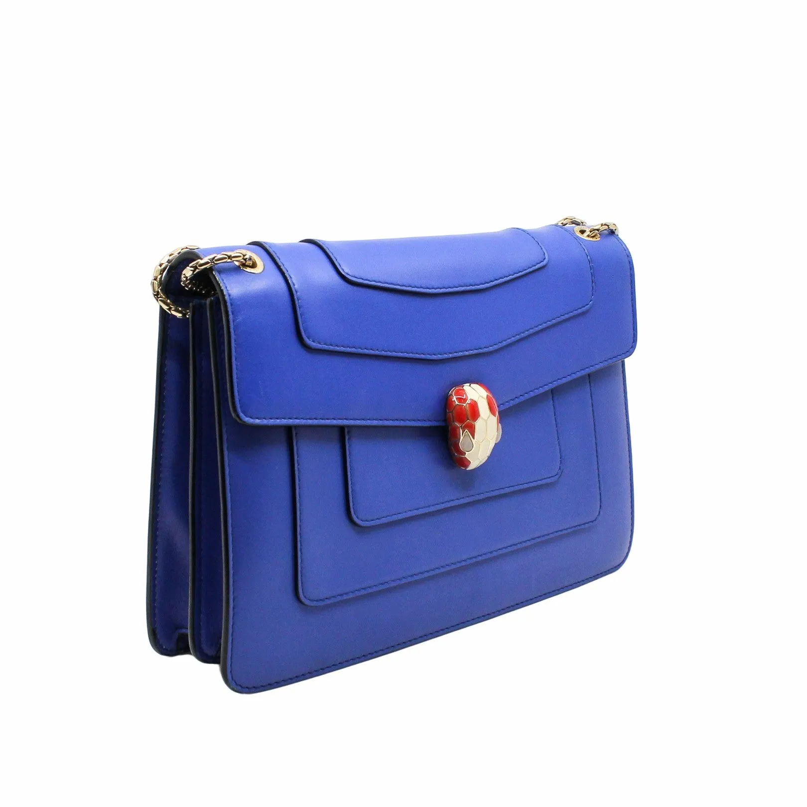 SERPENTI DOUBLE FLAP CHAIN BAG BLUE GHW