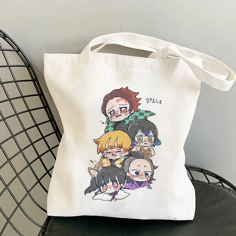 Shopping Bags Anime Demon Slayer Harajuku Eco Foldable Tote Bags