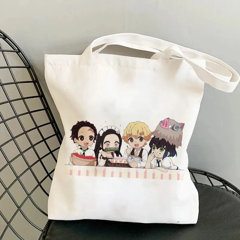 Shopping Bags Anime Demon Slayer Harajuku Eco Foldable Tote Bags