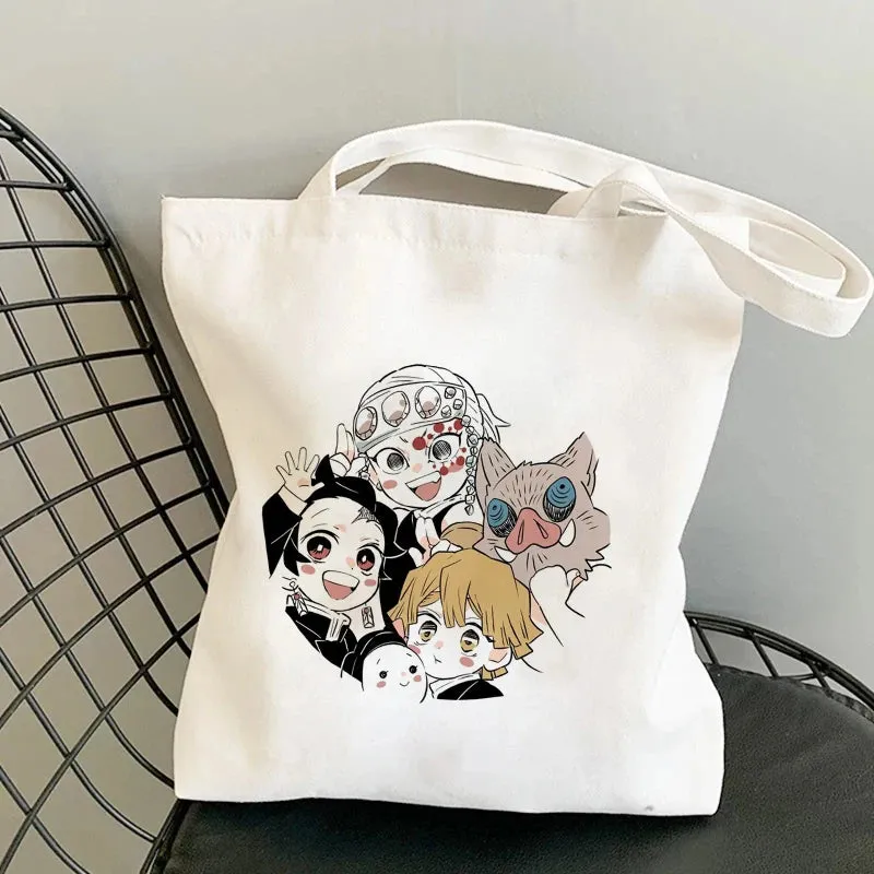 Shopping Bags Anime Demon Slayer Harajuku Eco Foldable Tote Bags