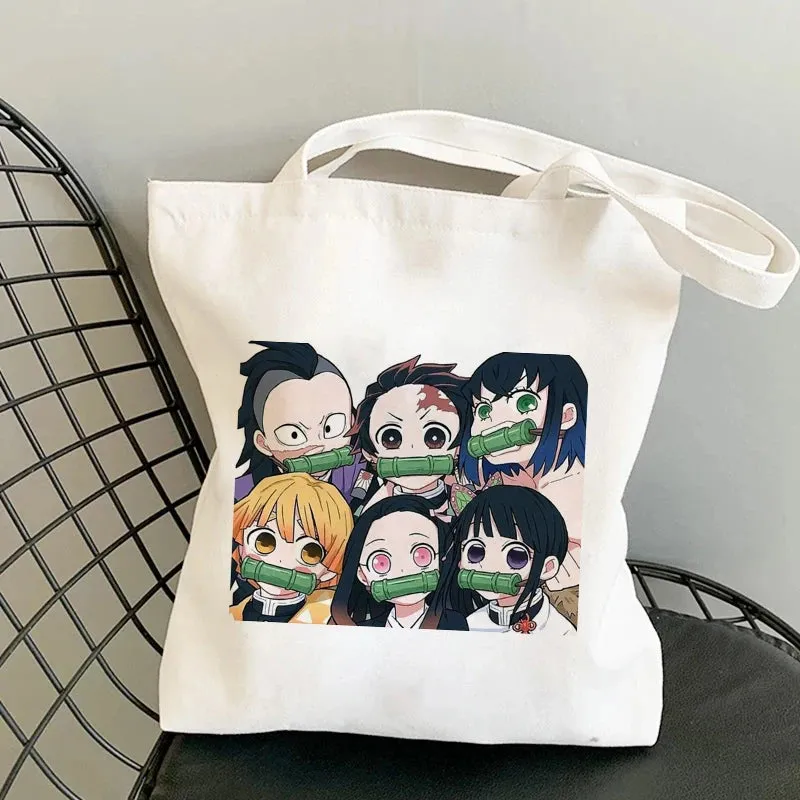 Shopping Bags Anime Demon Slayer Harajuku Eco Foldable Tote Bags