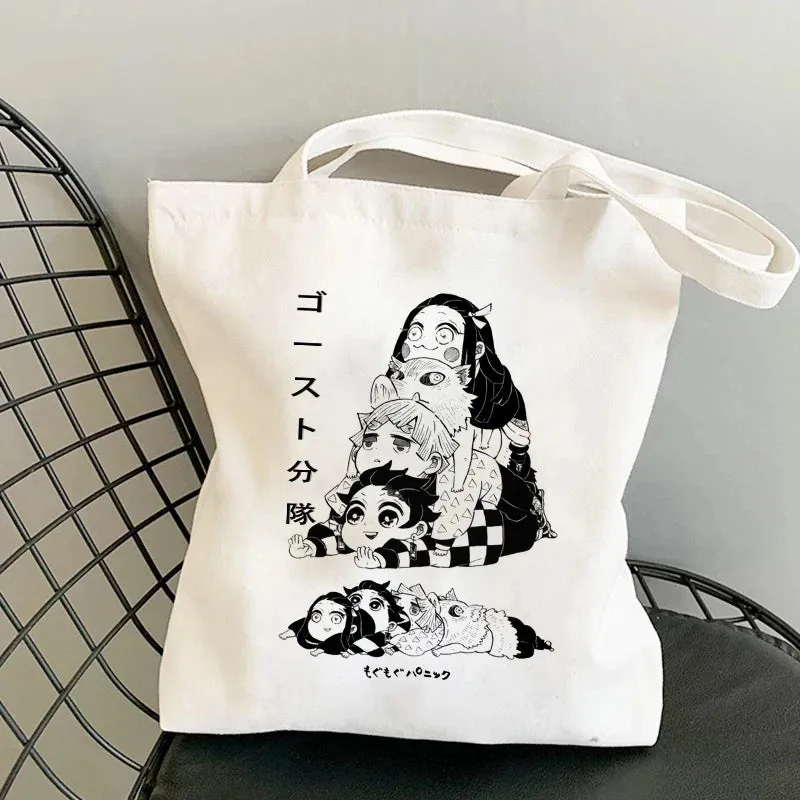 Shopping Bags Anime Demon Slayer Harajuku Eco Foldable Tote Bags