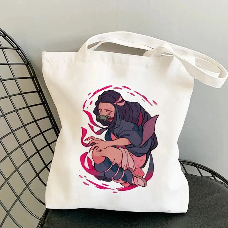 Shopping Bags Anime Demon Slayer Harajuku Eco Foldable Tote Bags