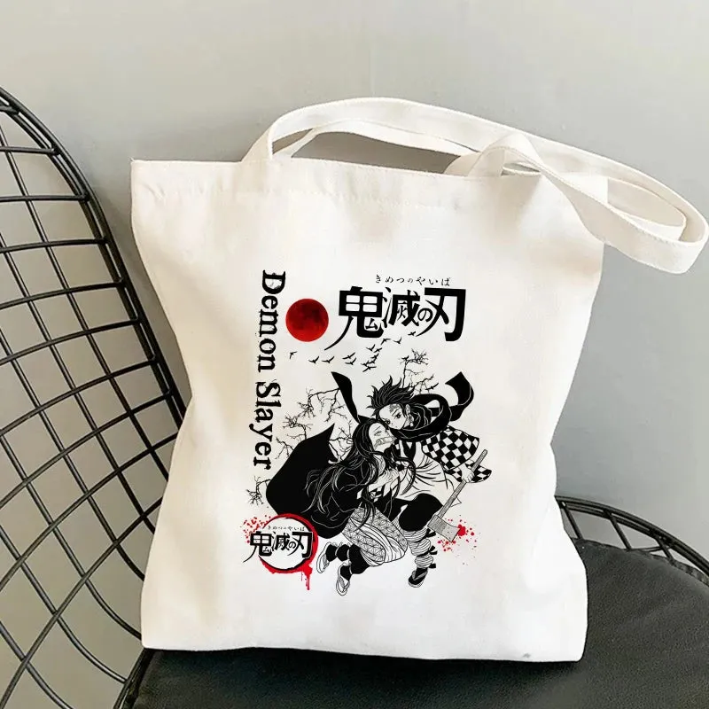 Shopping Bags Anime Demon Slayer Harajuku Eco Foldable Tote Bags