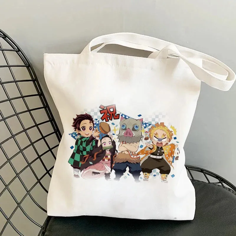 Shopping Bags Anime Demon Slayer Harajuku Eco Foldable Tote Bags