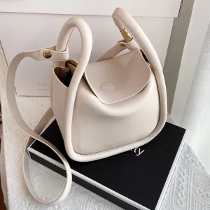 Solid Color PU Leather Bucket Bags For Women 2021 Summer Simple Ladies Crossbody Shoulder Handbags Lady Fashion bags
