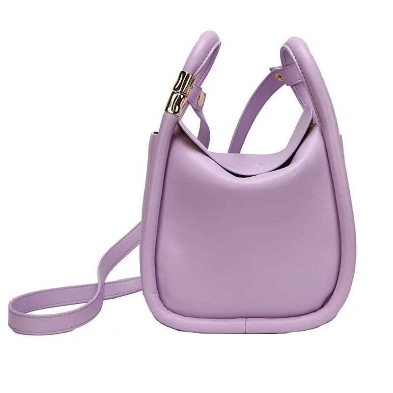 Solid Color PU Leather Bucket Bags For Women 2021 Summer Simple Ladies Crossbody Shoulder Handbags Lady Fashion bags