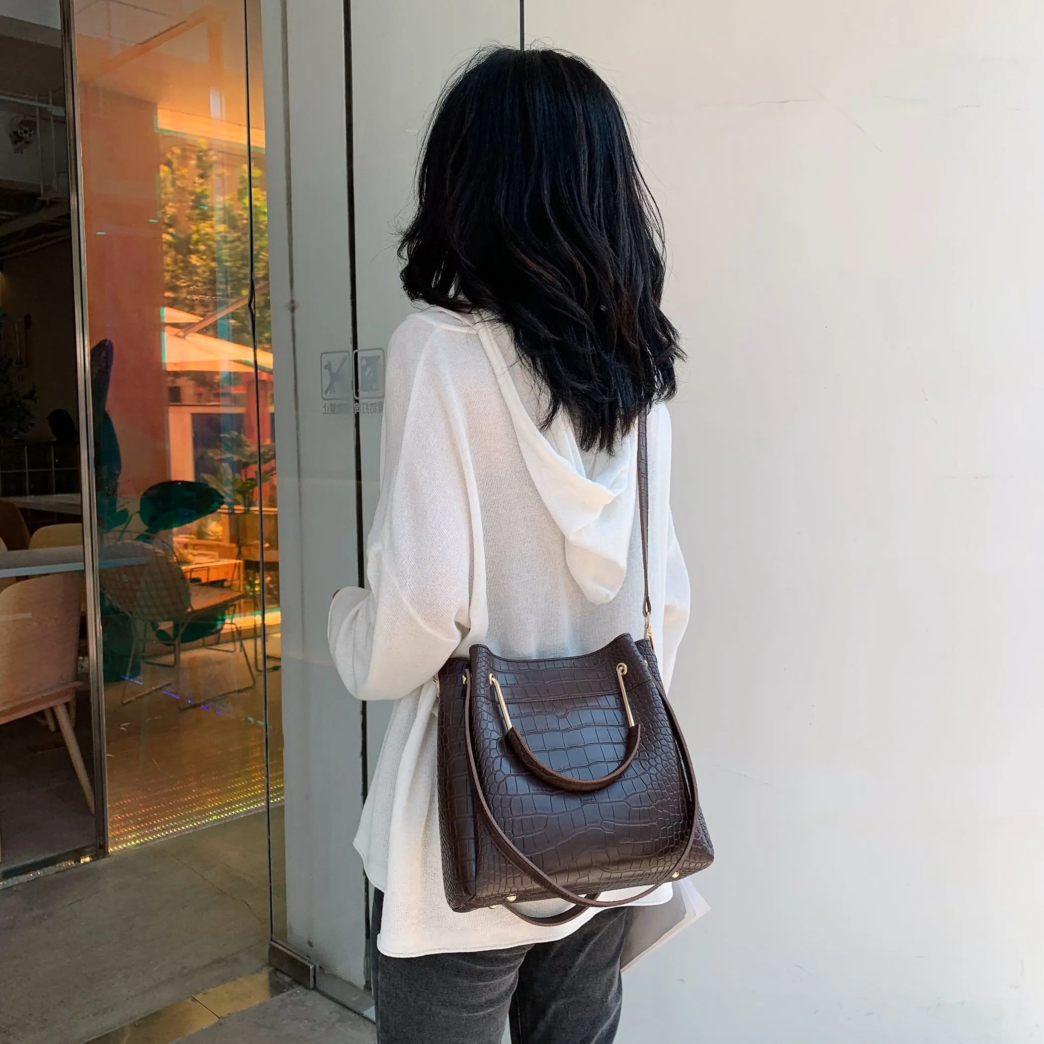 Stone Pattern PU Leather Bucket Bags For Women 2021 Small Shoulder Simple Bag Lady Fashion Handbags Luxury Totes