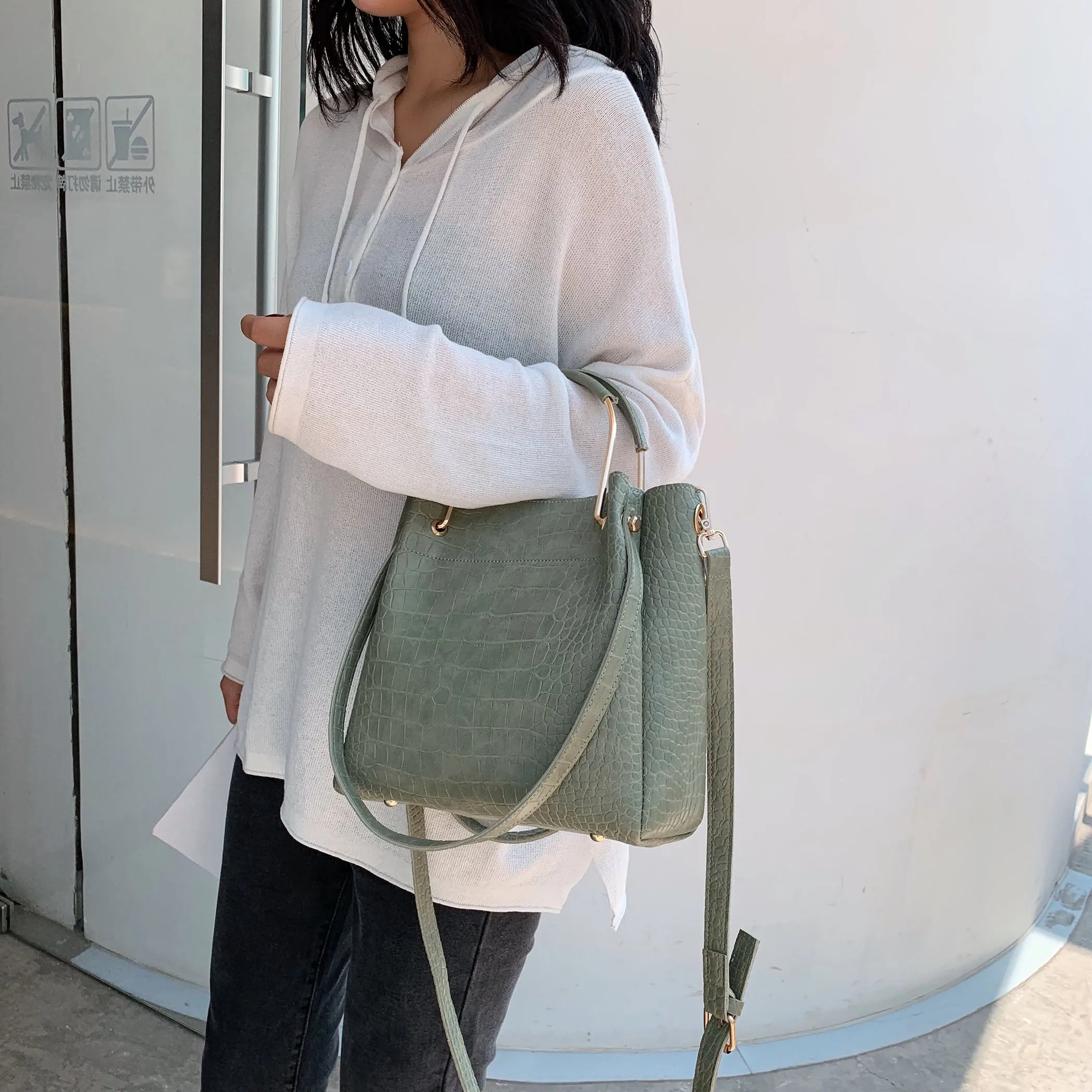 Stone Pattern PU Leather Bucket Bags For Women 2021 Small Shoulder Simple Bag Lady Fashion Handbags Luxury Totes