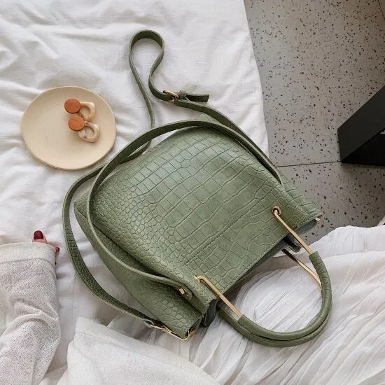 Stone Pattern PU Leather Bucket Bags For Women 2021 Small Shoulder Simple Bag Lady Fashion Handbags Luxury Totes