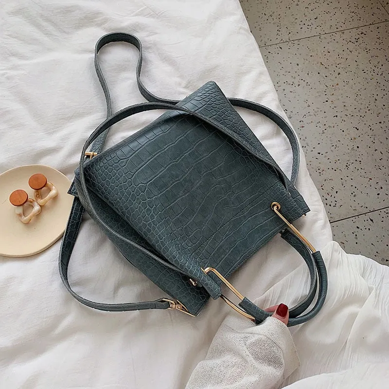 Stone Pattern PU Leather Bucket Bags For Women 2021 Small Shoulder Simple Bag Lady Fashion Handbags Luxury Totes