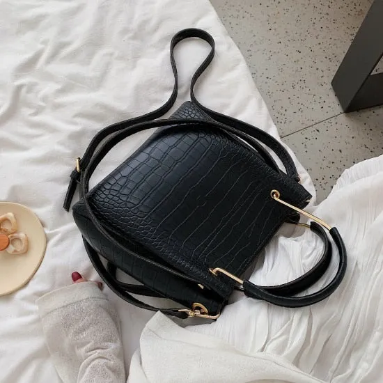 Stone Pattern PU Leather Bucket Bags For Women 2021 Small Shoulder Simple Bag Lady Fashion Handbags Luxury Totes