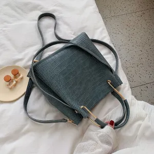 Stone Pattern PU Leather Bucket Bags For Women 2021 Small Shoulder Simple Bag Lady Fashion Handbags Luxury Totes