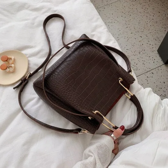 Stone Pattern PU Leather Bucket Bags For Women 2021 Small Shoulder Simple Bag Lady Fashion Handbags Luxury Totes
