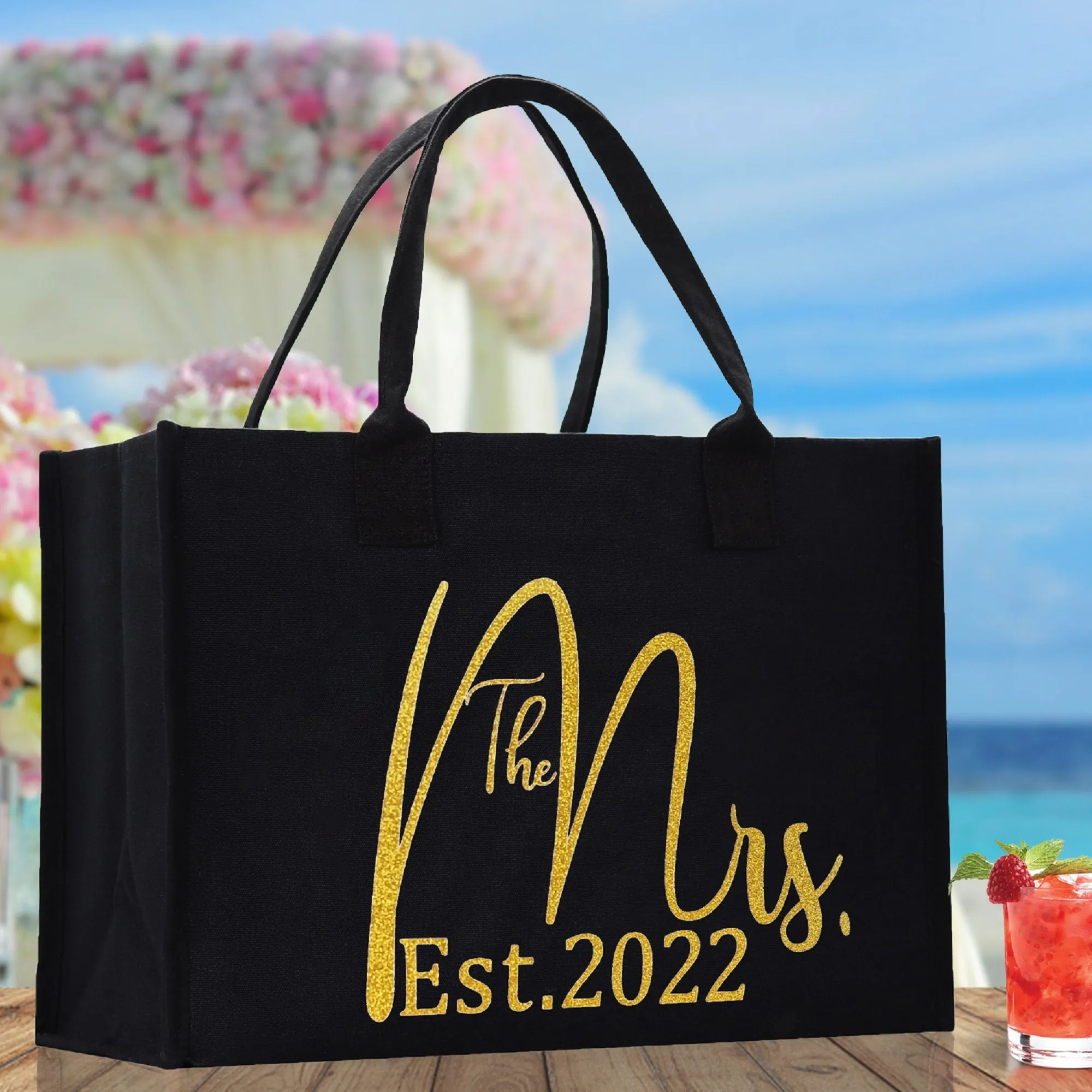 The Mrs. Est. 2022 Large Print Tote Bag 100% Cotton Canvas Bridal Party Tote Bachelorette Bag Bridal Chic Tote Bags Wedding Totes