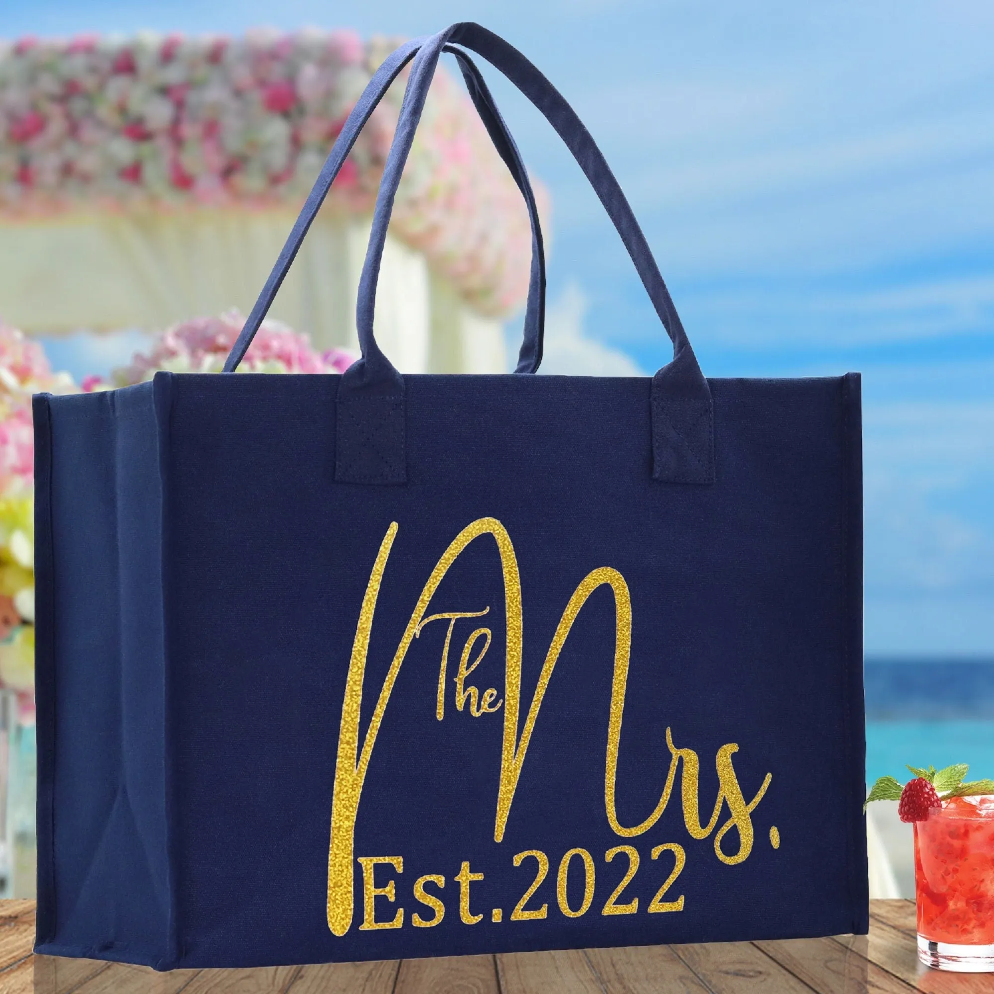 The Mrs. Est. 2022 Large Print Tote Bag 100% Cotton Canvas Bridal Party Tote Bachelorette Bag Bridal Chic Tote Bags Wedding Totes