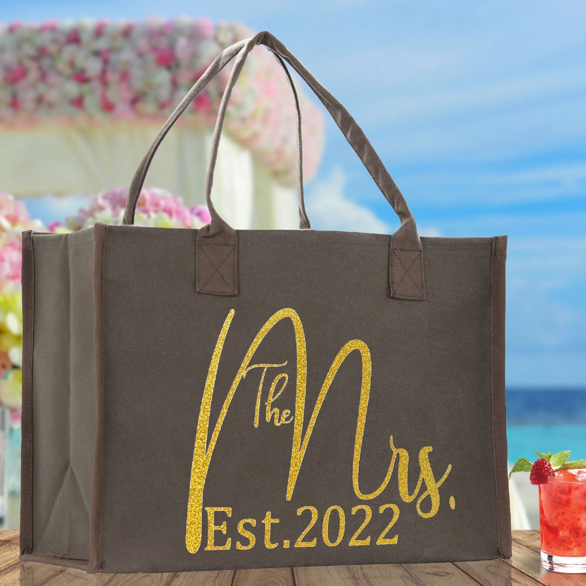 The Mrs. Est. 2022 Large Print Tote Bag 100% Cotton Canvas Bridal Party Tote Bachelorette Bag Bridal Chic Tote Bags Wedding Totes