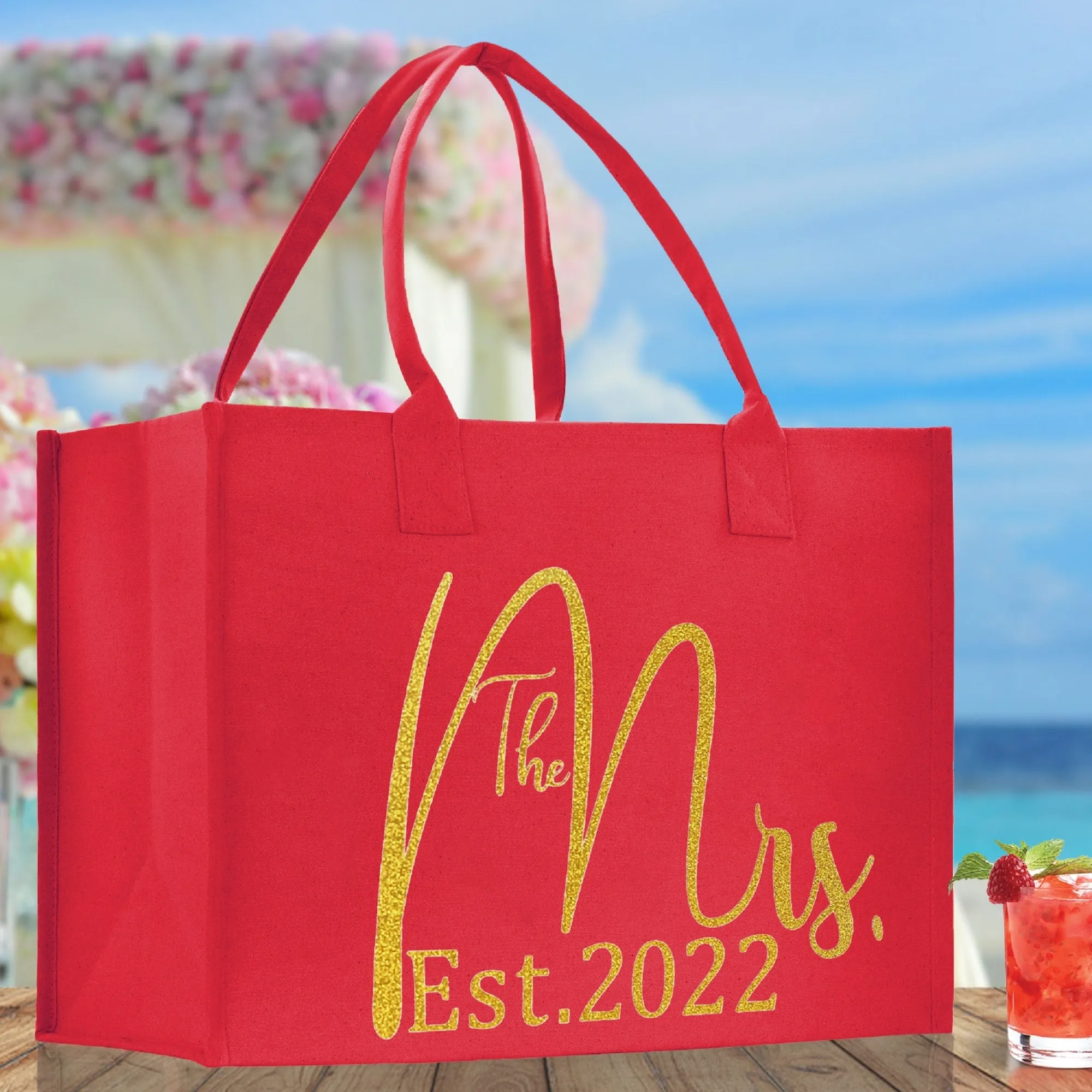 The Mrs. Est. 2022 Large Print Tote Bag 100% Cotton Canvas Bridal Party Tote Bachelorette Bag Bridal Chic Tote Bags Wedding Totes