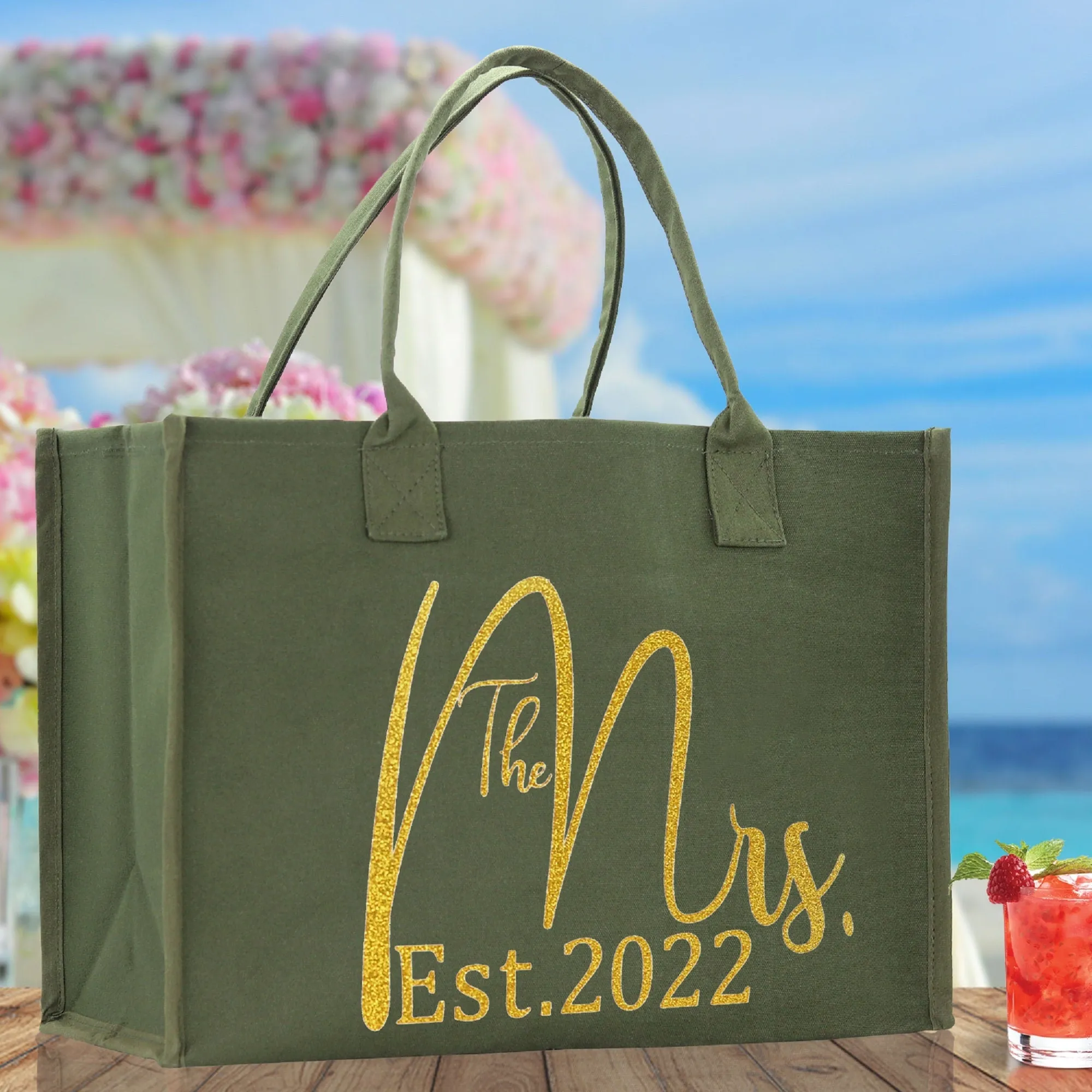 The Mrs. Est. 2022 Large Print Tote Bag 100% Cotton Canvas Bridal Party Tote Bachelorette Bag Bridal Chic Tote Bags Wedding Totes