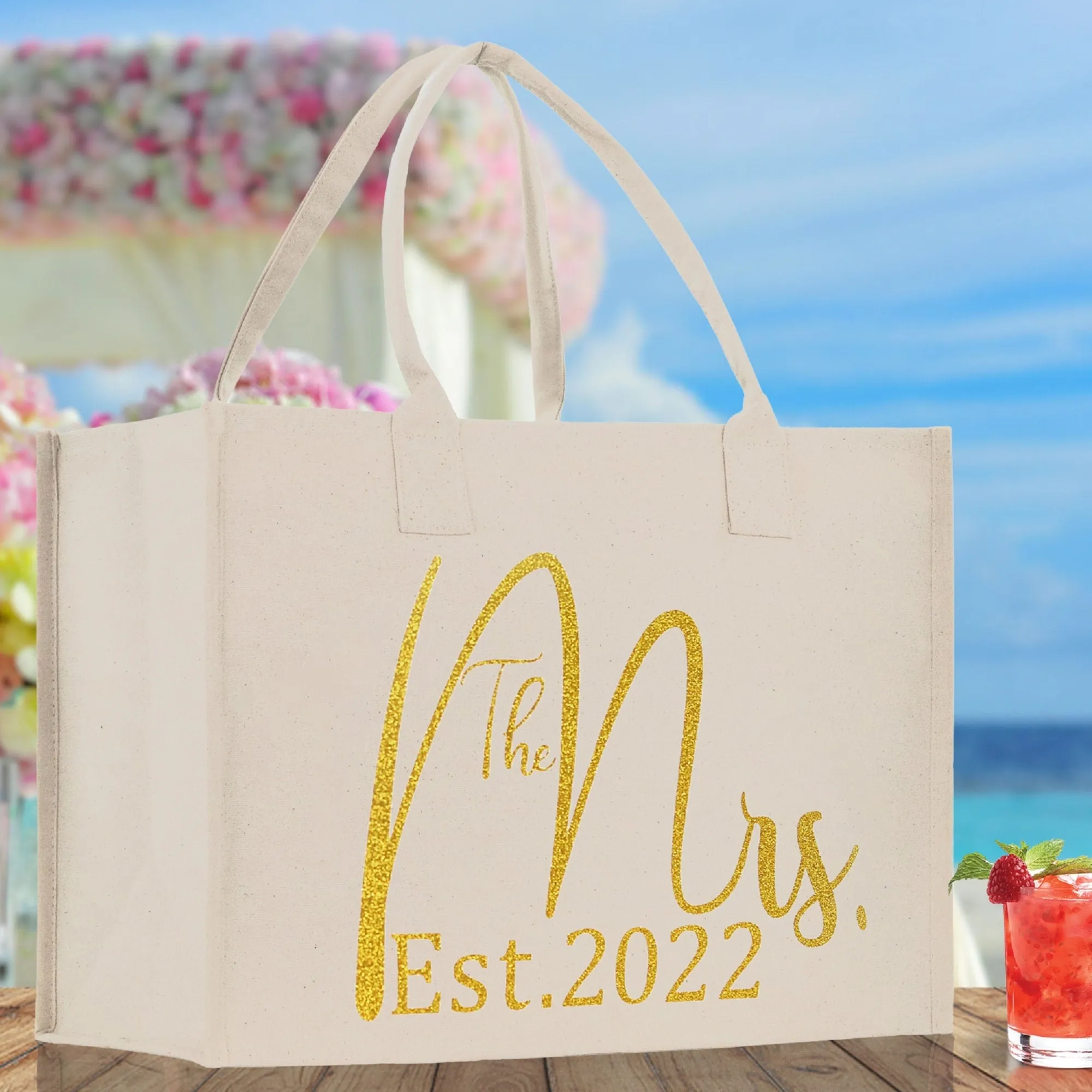 The Mrs. Est. 2022 Large Print Tote Bag 100% Cotton Canvas Bridal Party Tote Bachelorette Bag Bridal Chic Tote Bags Wedding Totes