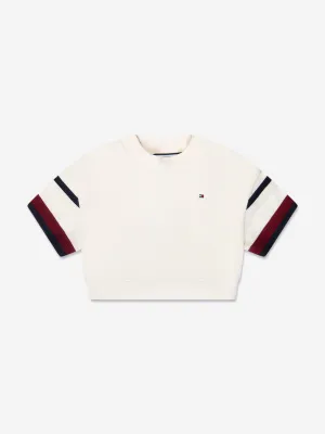 Tommy Hilfiger Girls Global Stripe Mock Neck Top in White