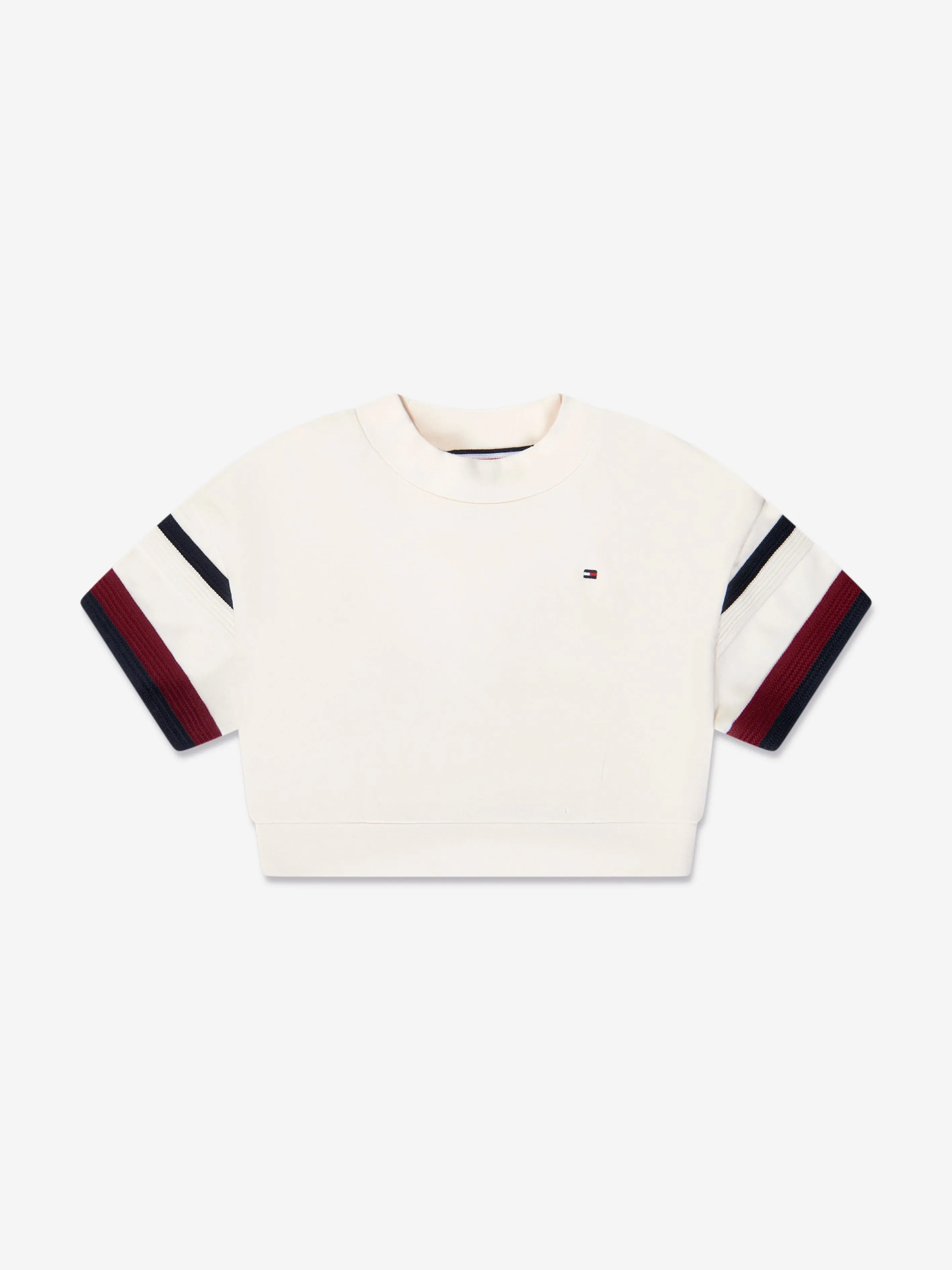 Tommy Hilfiger Girls Global Stripe Mock Neck Top in White