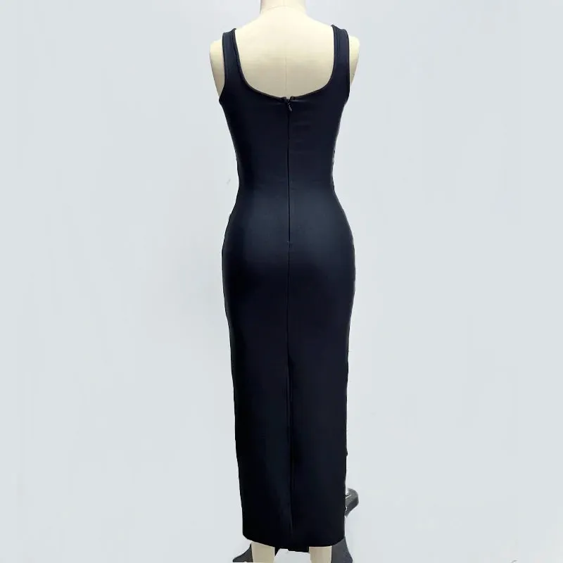 Trend4us Women's Elegant Crystal Embellished Black Dress