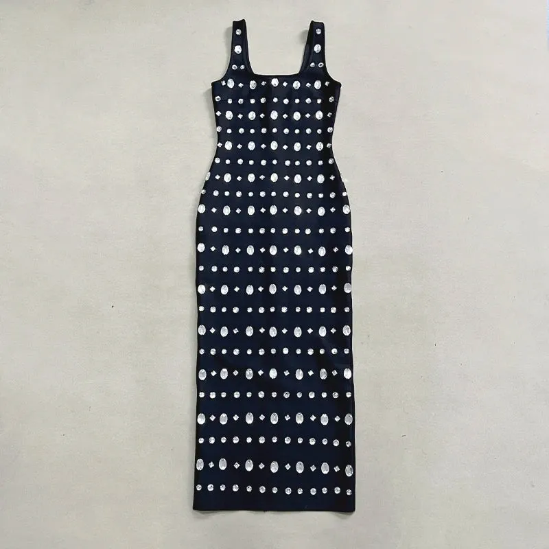Trend4us Women's Elegant Crystal Embellished Black Dress
