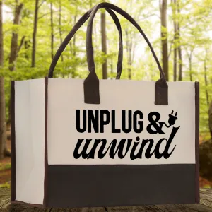 Unplug & Unwind Cotton Canvas Chic Tote Bag Camping Tote Camping Lover Gift Tote Bag Outdoor Tote Weekender Tote Multipurpose Camper Tote