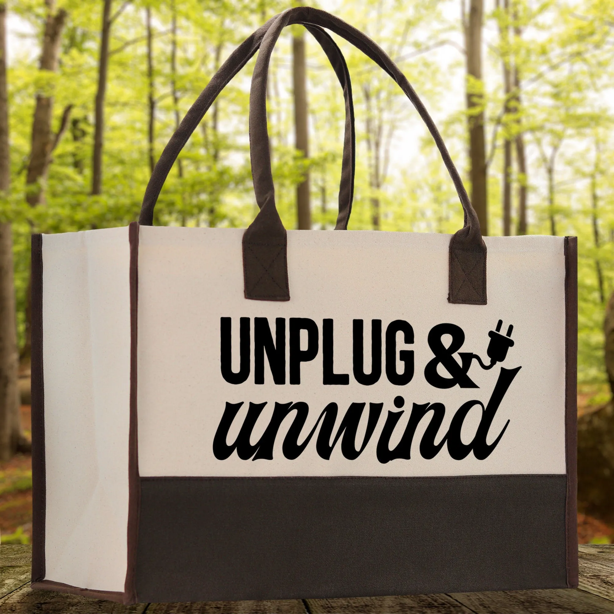 Unplug & Unwind Cotton Canvas Chic Tote Bag Camping Tote Camping Lover Gift Tote Bag Outdoor Tote Weekender Tote Multipurpose Camper Tote