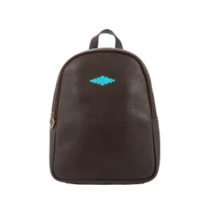 'Viajera' Small Backpack - Brown Leather with Turquoise Stitching