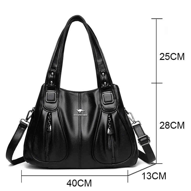 Women Zipper Pocket Leather Shoulder Bag