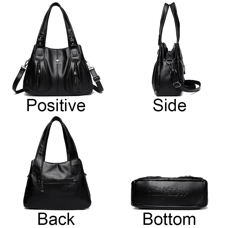 Women Zipper Pocket Leather Shoulder Bag