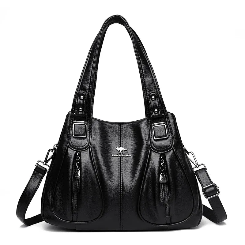 Women Zipper Pocket Leather Shoulder Bag