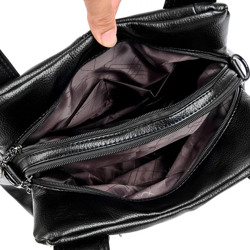 Women Zipper Pocket Leather Shoulder Bag