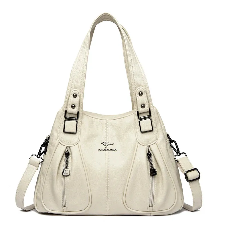Women Zipper Pocket Leather Shoulder Bag