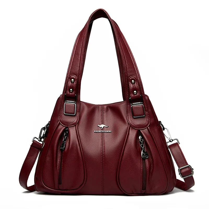 Women Zipper Pocket Leather Shoulder Bag