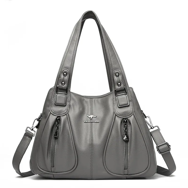 Women Zipper Pocket Leather Shoulder Bag