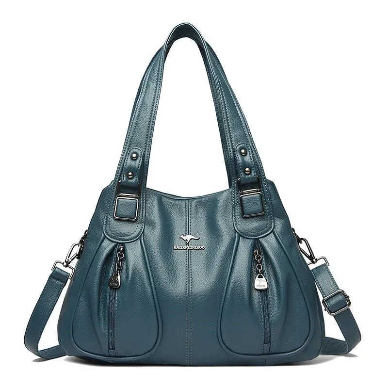 Women Zipper Pocket Leather Shoulder Bag