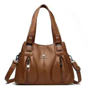 Women Zipper Pocket Leather Shoulder Bag