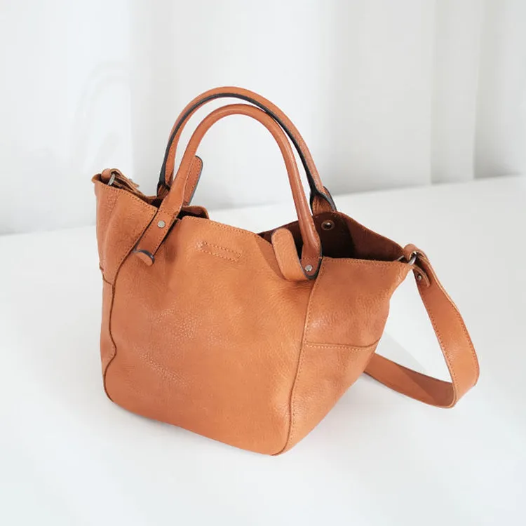 Womens Genuine Leather Bucket Bags Brown Leather Crossbody Bag