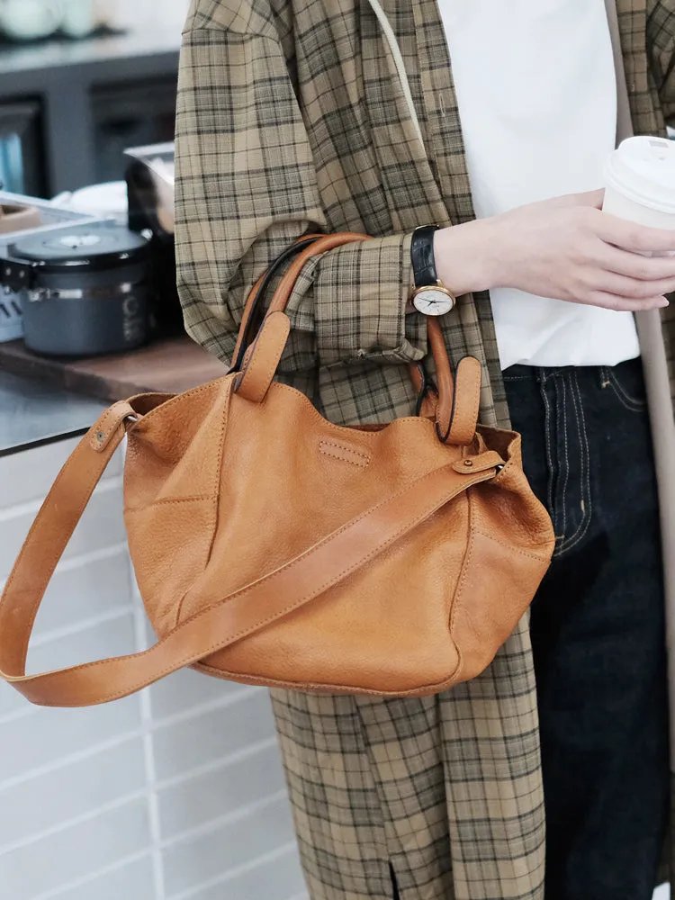 Womens Genuine Leather Bucket Bags Brown Leather Crossbody Bag