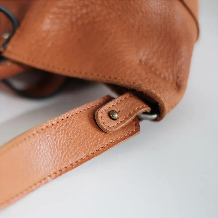 Womens Genuine Leather Bucket Bags Brown Leather Crossbody Bag