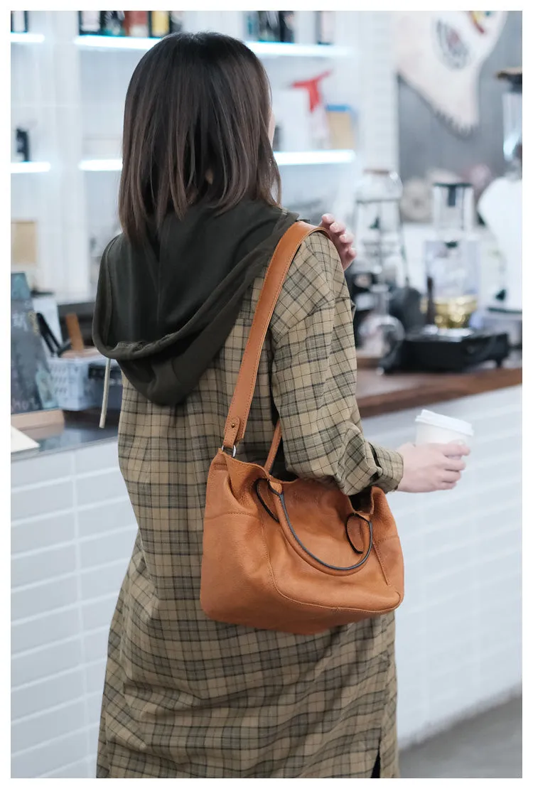 Womens Genuine Leather Bucket Bags Brown Leather Crossbody Bag