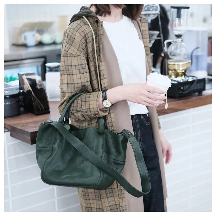 Womens Genuine Leather Bucket Bags Brown Leather Crossbody Bag